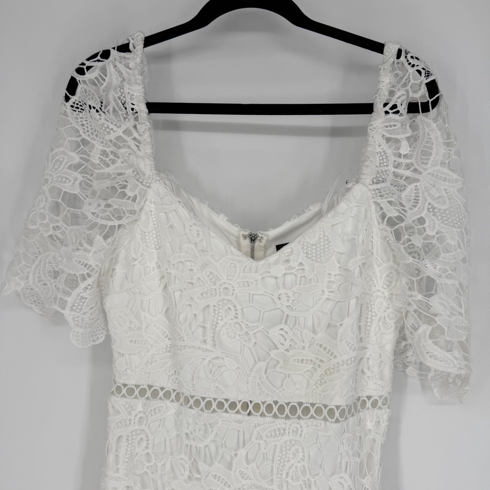 LULUS BRIARWOOD WHITE LACE RUFFLED MIDI DRESS MEDIUM NWT - Picture 2 of 13